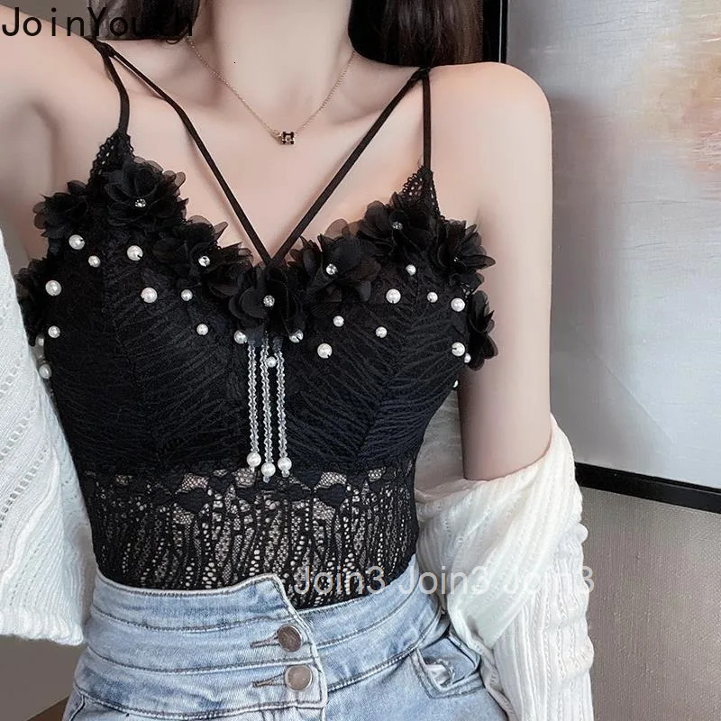 Women Vest Heavy Beading Tassel Floral Crop Tops Tunic Fashion Sexy Summer Camis 2025 Ropa Mujer Lace Sweet Korean Tanks 7p468