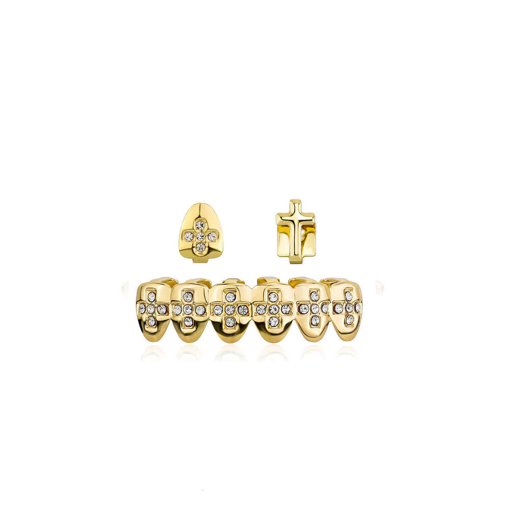 Jin Ao Real Plated Eco-friendly Braces Cross Full Dia Gold Teeth Personality Combination Unisex Cool Tooth Jewelry