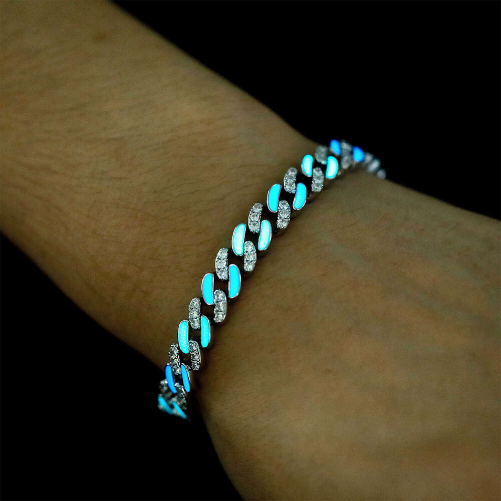Summer Chinese Style Trend 8MM Full Dia Luminous Cuban Chain Hip-Hop Bracelet for Men Nightclub Disco Essential Accessory