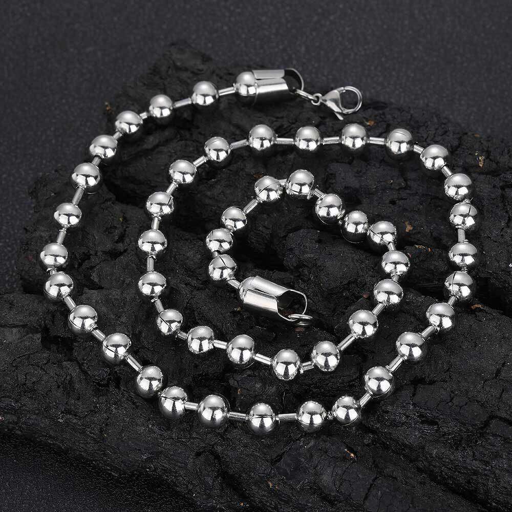 8mm Glass Round Bead Chain Stainless Trendy Hip Hop Titanium Steel Jewelry Men's Necklace 36be