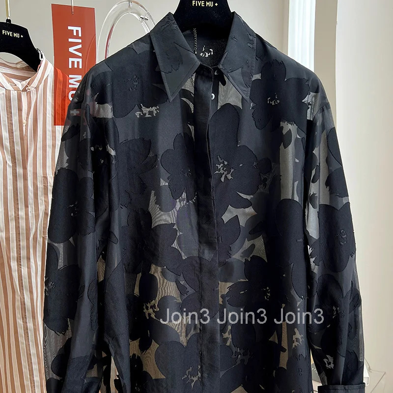 Floral Women Shirts Fashion Korean Summer Blouses Long Sleeve Casual See Throught Sexy Blouse Tops 2025 Blusas Mujer De Moda