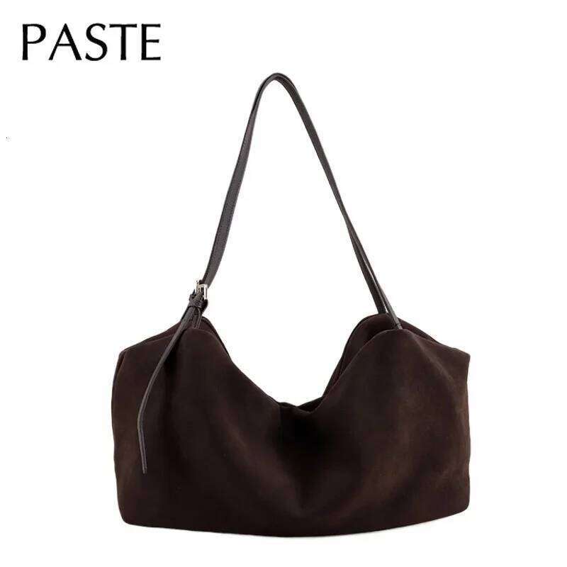 European American Style 100% Natural Suede Cow Leather Tote Huge And Lazy Commuting Nubuck Winter Handbag Camel