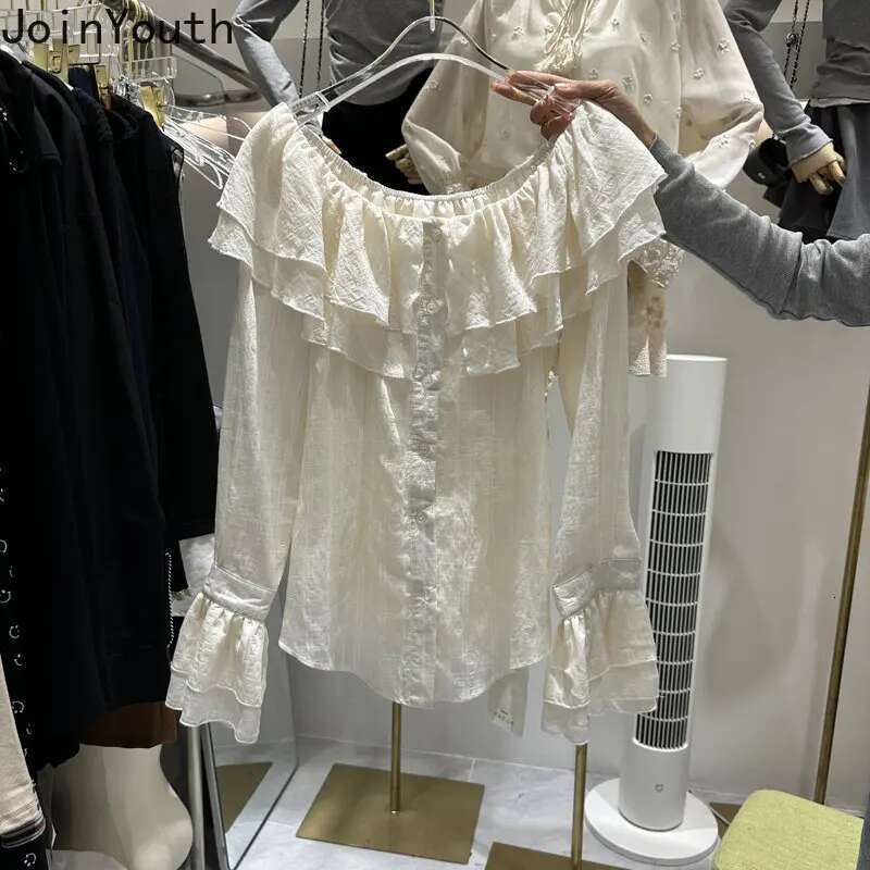 Women Shirt Slash Neck Flare Sleeve Tunic Blouse for Women Off Shoulder Ruffles Fashion Korean Blouses Tops Camisas De Mujer