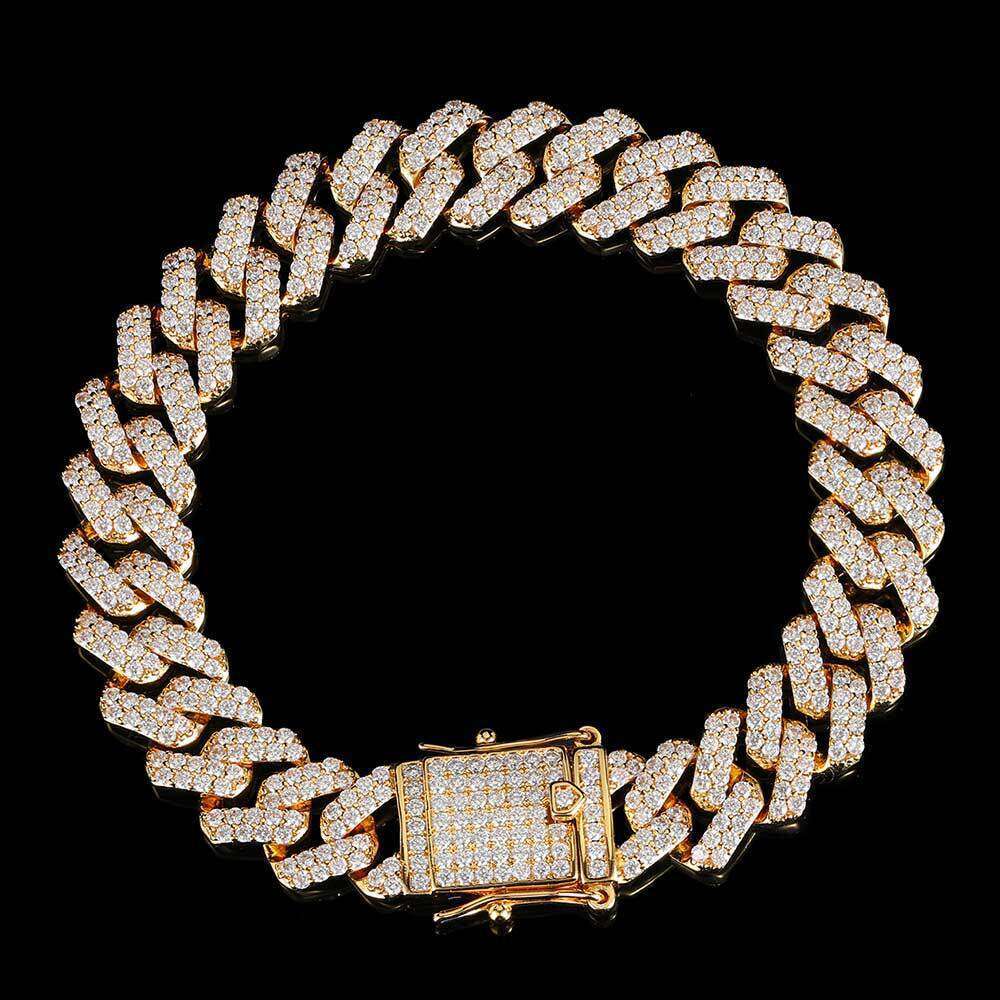Hip Hop 12mm Double Row Zircon Dia Cuban Chain Trendy Brand Gold Men's Bracelet Jewelry 42e0