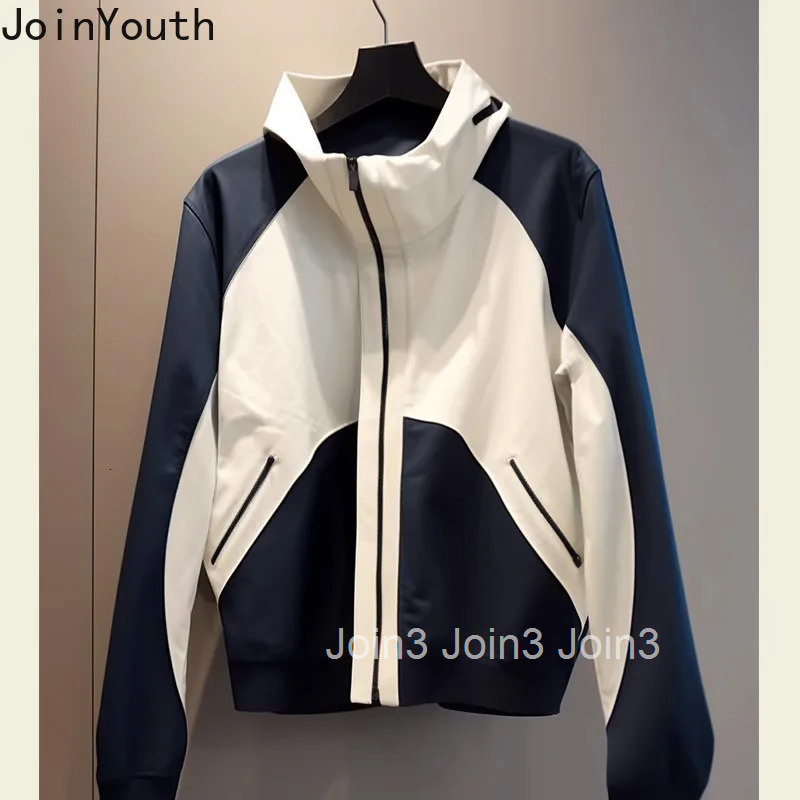 Streetwear Jackets 2025 Women Clothing Stand Neck Long Sleeve Contrast Color Outwear Y2k Tops Casual Fashion Korean Zipper Coats