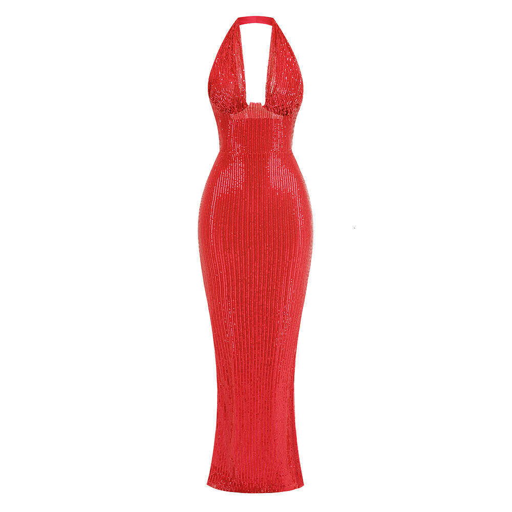 White Skirt Maxi Skirt Women S New Sexy Halter Neck V Neck Backless Sequin Evening Gown Christmas Party Long Dress Long Skirt