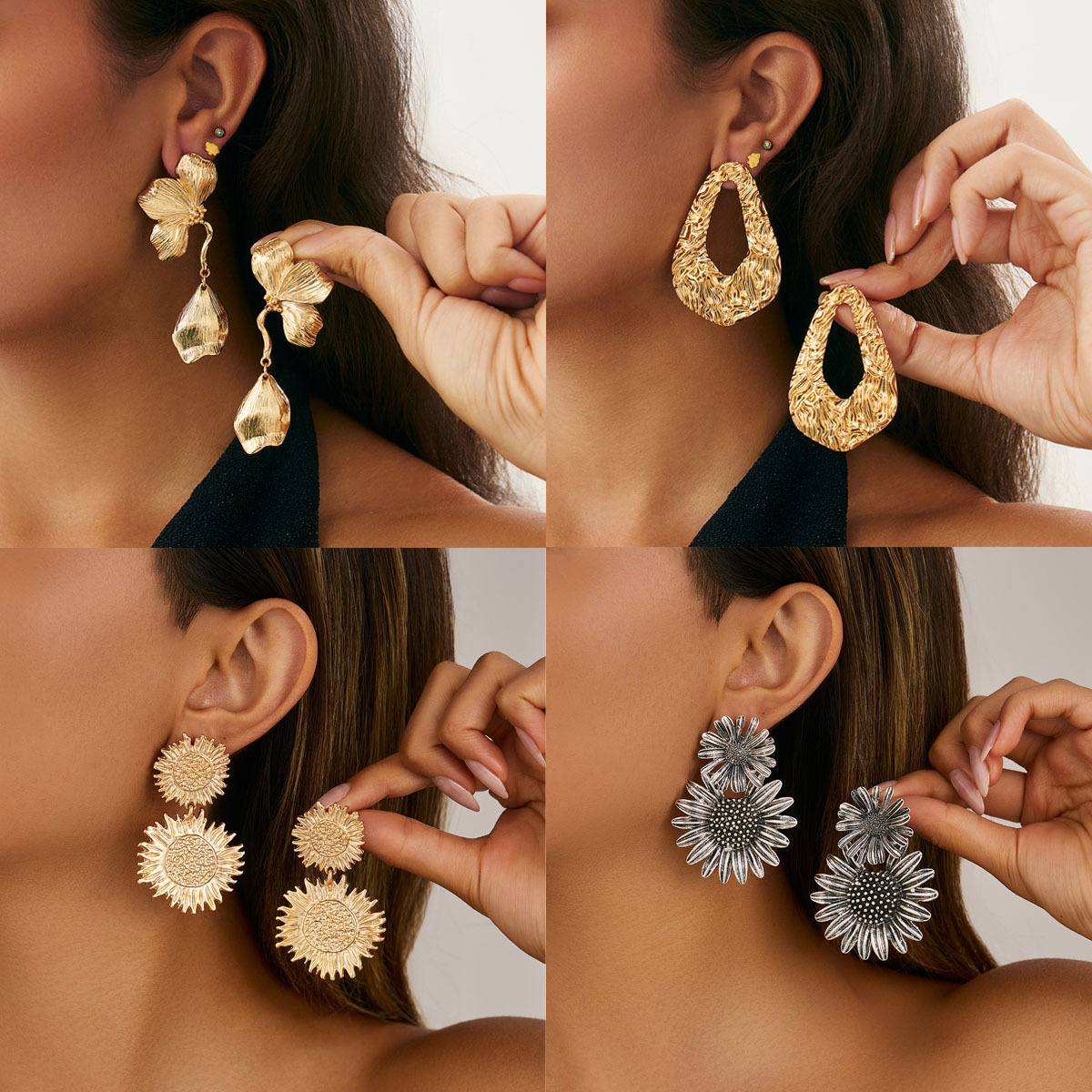 European and American Style High End Sunflower Shaped Alloy Pendant Earrings Individual and Exaggerated Metal Petal Studs
