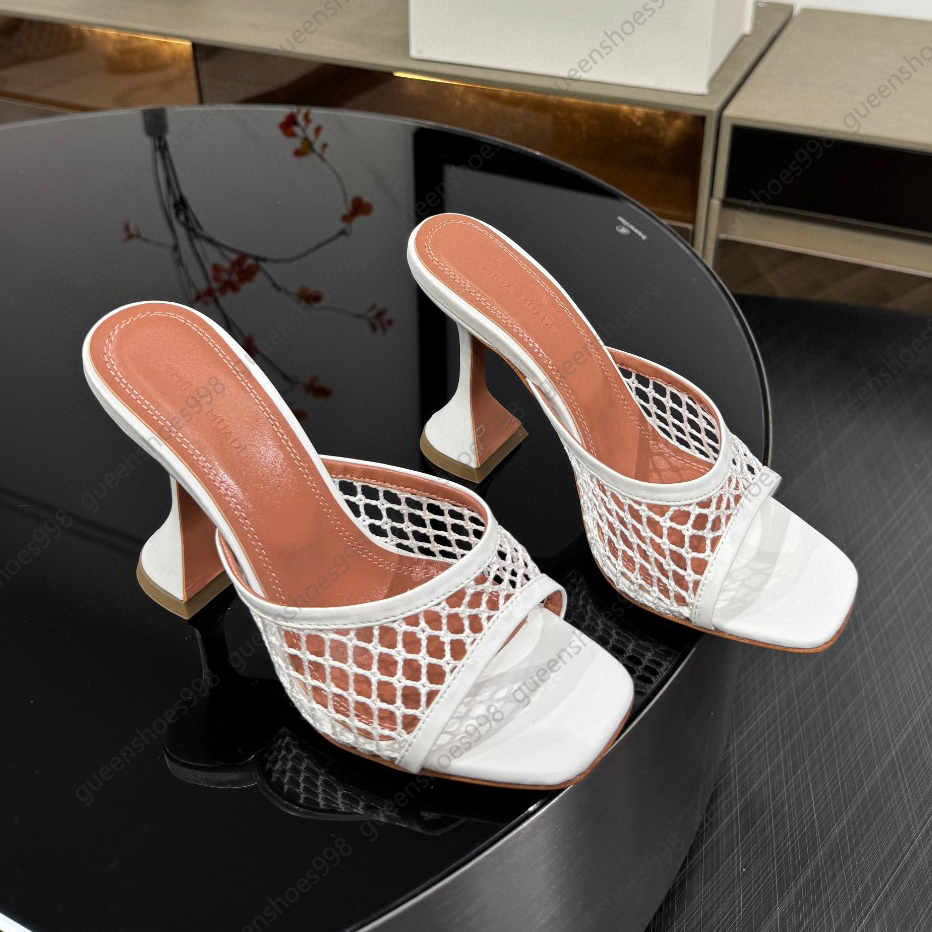 Fashion Woven Mesh Hollow Sandals With Rhinestone Decoration Women High Heels Luxurious Designer Slippers Summer Wine Glass Heels Party Shoes