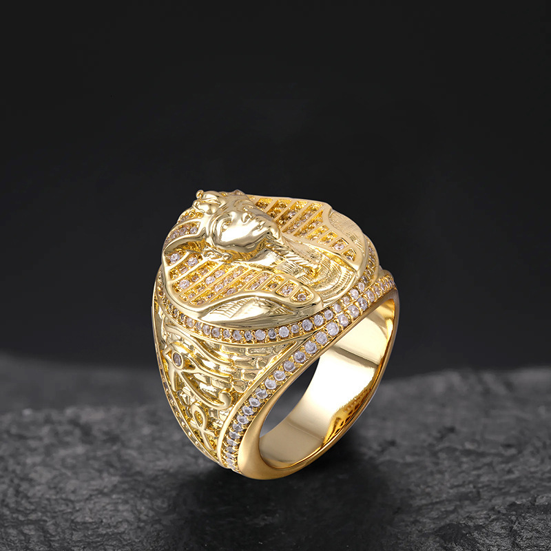Luxury Jewelry Accessories Egyptian Pharaoh Ring with Moissanite Hip Hop Men's Ring New Arrival Finger Accessory
