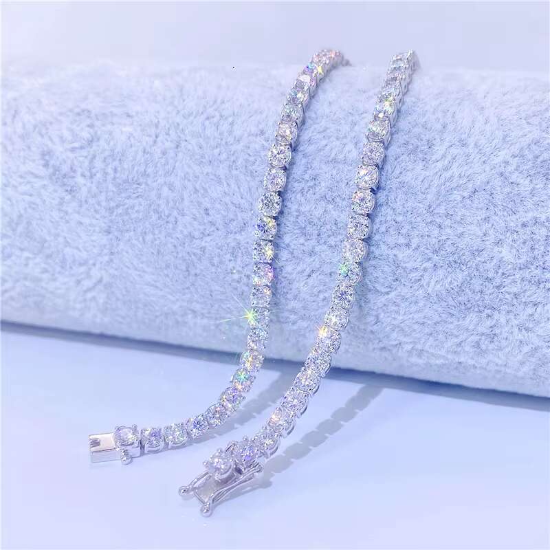 3mm Width Moissanite Diamond Chain Sterling Silver Iced Out Moissanite Hip Hop Necklace Tennis Chain