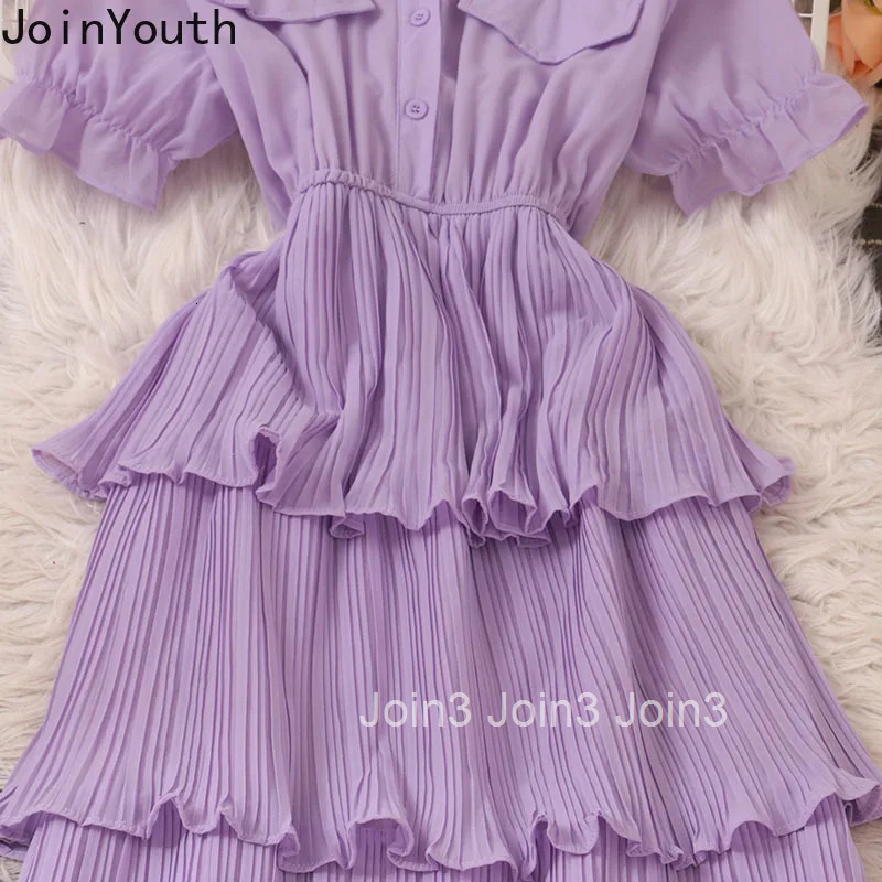 Vintage Woman Dress 2025 Vestidos De Mujer Short Sleeve Tunic Slim Waist Pleated Maxi Dresses Chic Summer Temperament Robe Femme