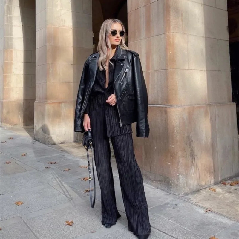 Two Piece Set Women Outfits Pleated Womens Elegant Drape Loose Sets Shirt High Waist Trousers Female Suit Fashion Casual 250617