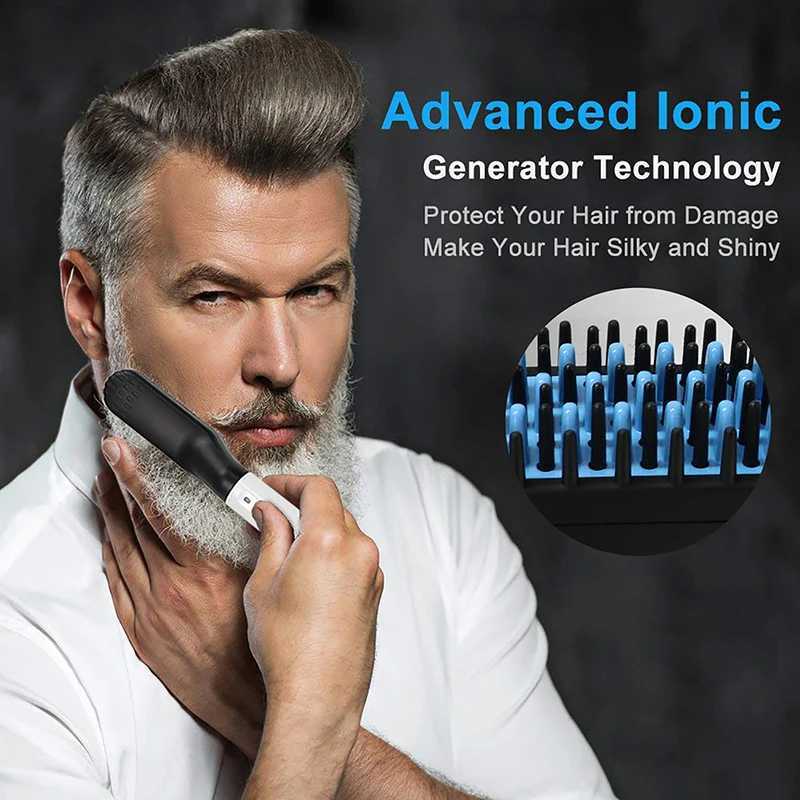 Small Portable Hair Straightener Brush Beard Straightener Electric Comb Ptc Fast Heating Beard Straightener Brush For MenXJ250621