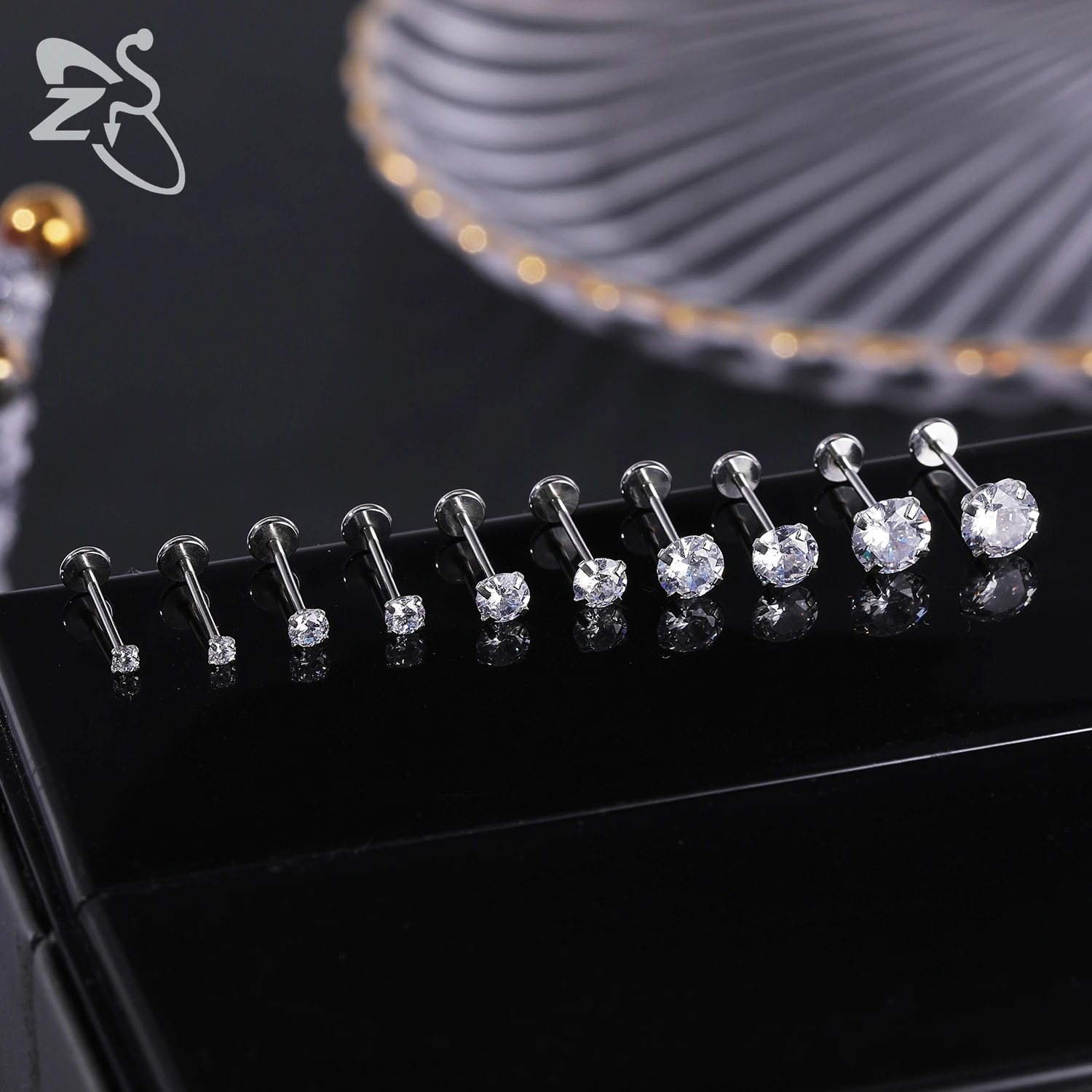 ZS 10 Pcs/lot Plug-In 16/18/20G Stainless Steel Labret Lip Piercing Men CZ Crystal Cartilage Tragus Helix Piercings 6/8/10/12MM 250617