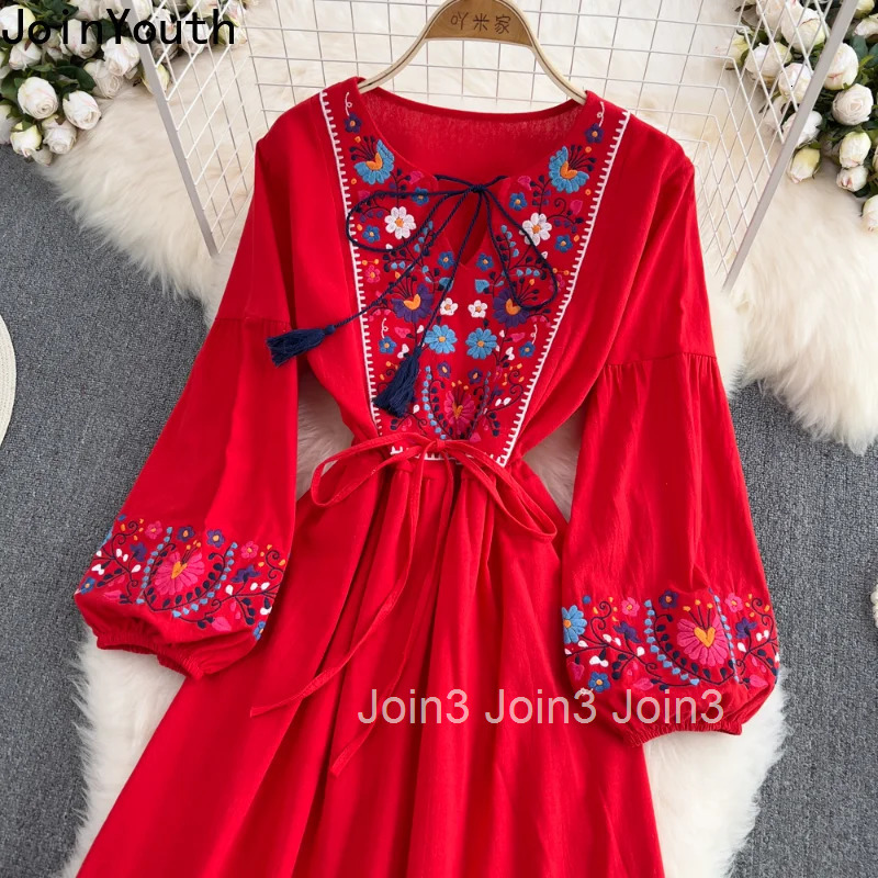 Bohemian Dress Women Embroidered Tassel Dresses