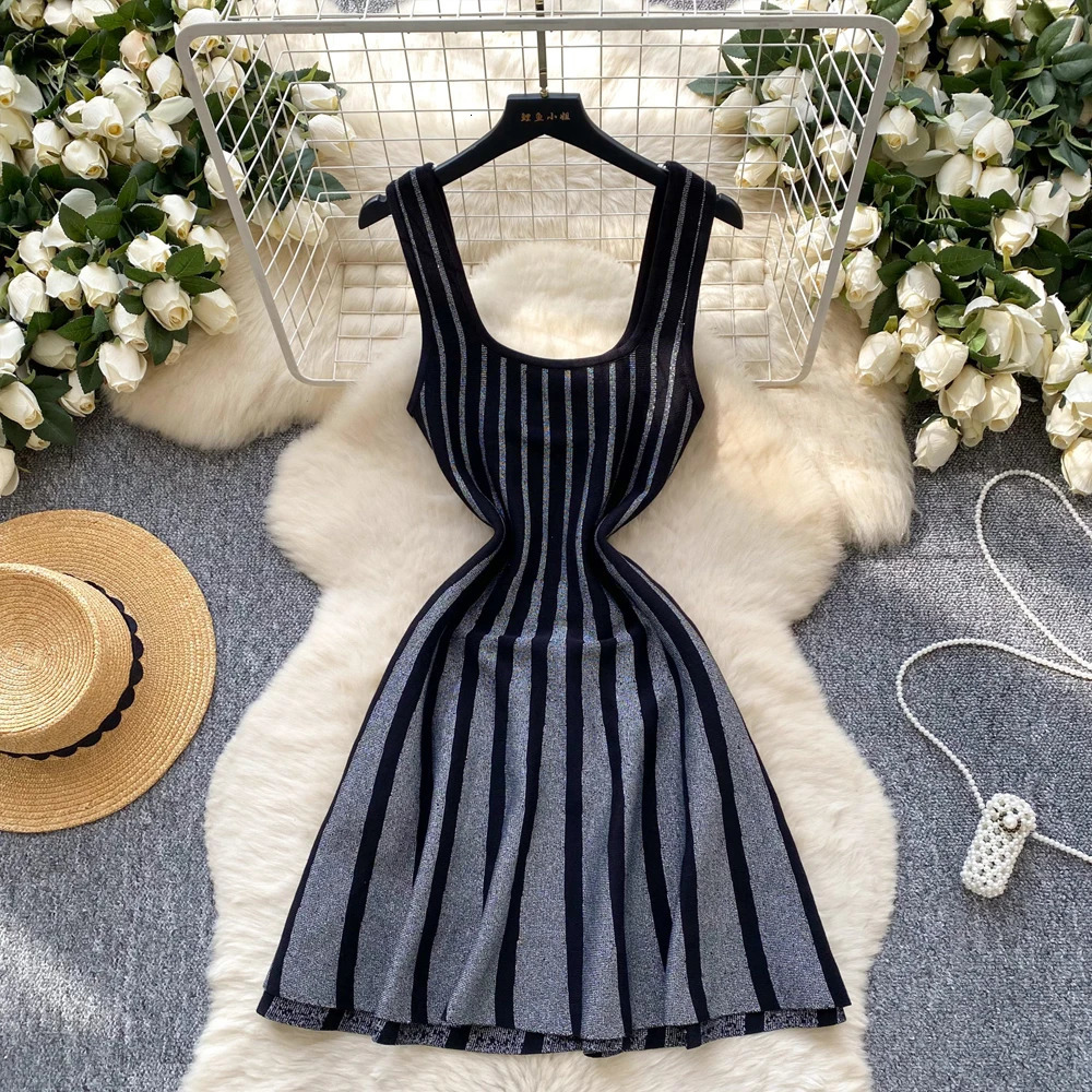 YuooMuoo Fashion A-line Short Knitted Dress Women Y2K Slim Waist Bling Party Dress Korean Aesthetic Summer Dresses 250617