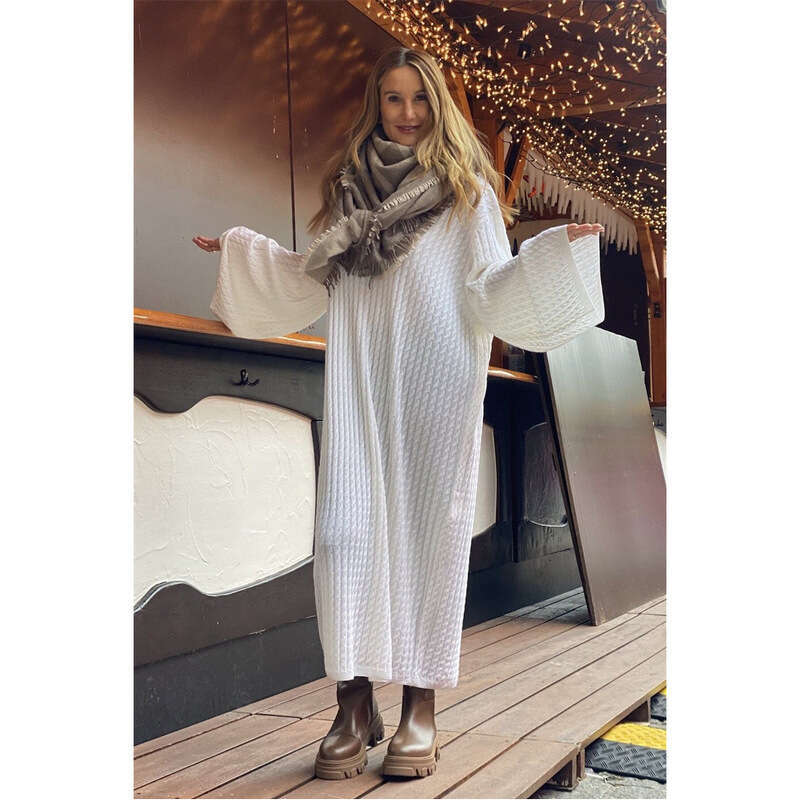 White Skirt Maxi Skirt Nordic Series Minimalist Lazy Loose Cable Knit Long Wool Dress Long Skirt