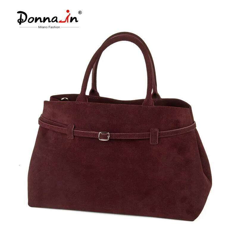 Donna-In Natural Suede Bury Handbag Large Capacity Chamois Top Handle Tote Bag For Women Work With Removable Shoulder Strap