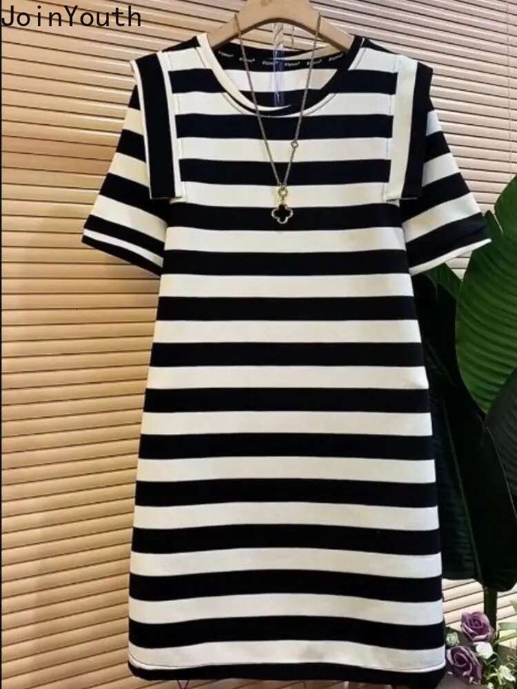 Striped Dresses for Women Vestidos De Mujer 2025 Fashion Casual Korean Robe Femme Short Sleeve O-neck Summer Oversized Dress
