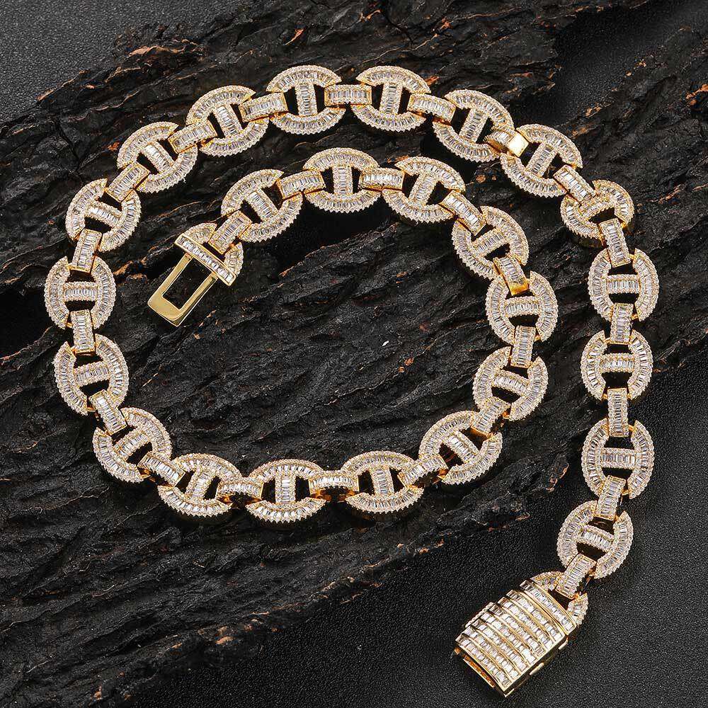 Hip Hop 16mm Flip Clasp Mixed CZ Pig Nose Cuban Chain Men's Necklace b58c