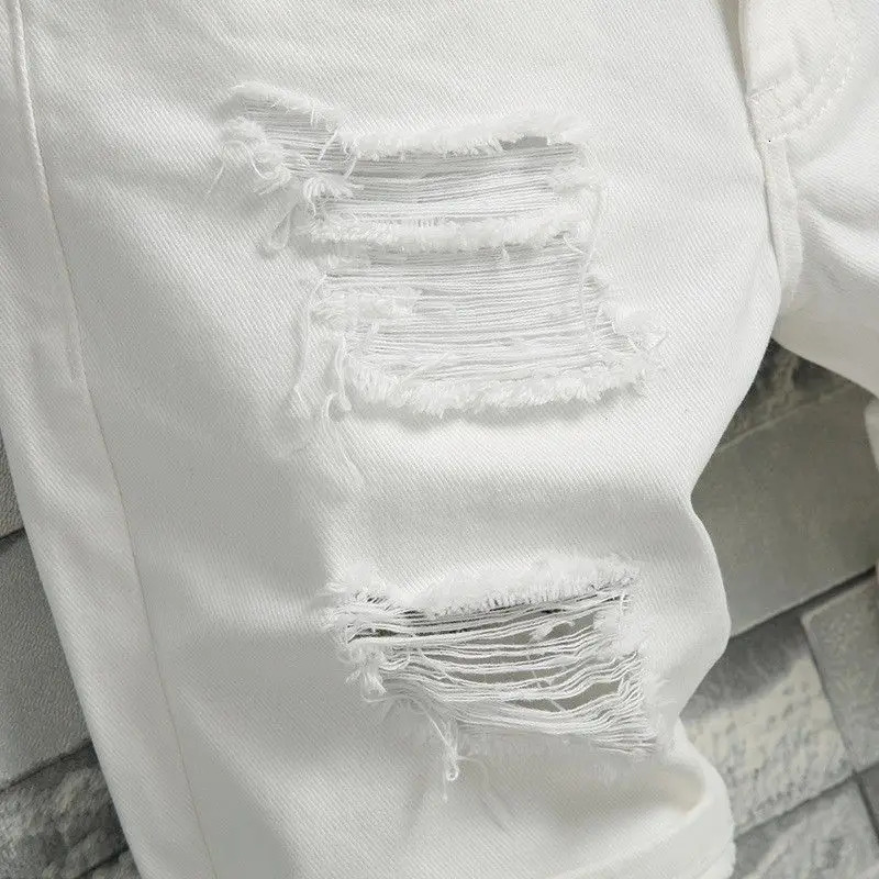 Mens Denim Shorts Summer Y2k Streetwear Ripped Casual Denim Knee Length Solid Jeans Shorts White Classic Jeans Shorts 250616