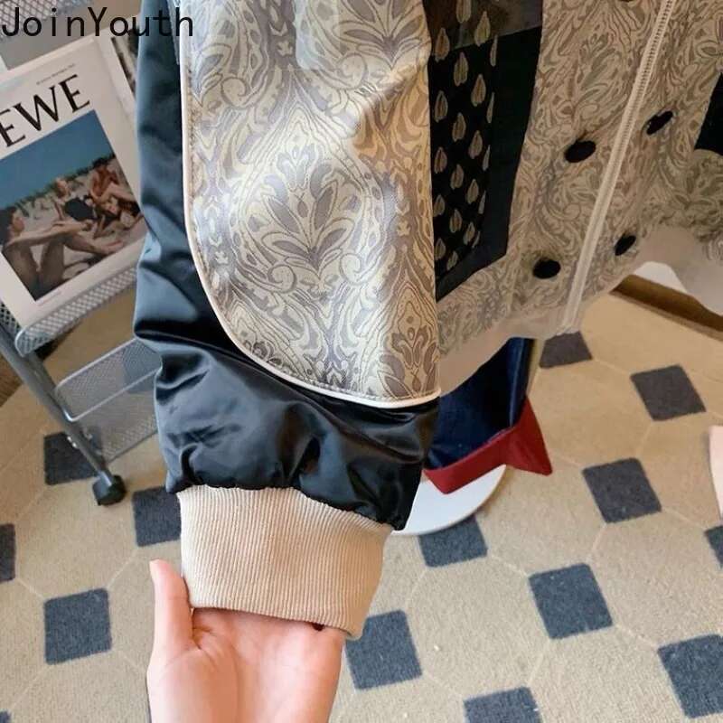 2025 Ropa Mujer Streetwear Contrast Color Jackets Womens Clothing Patchwork Vintage Coats Y2k Tops Casual Fashion Loose Outwear