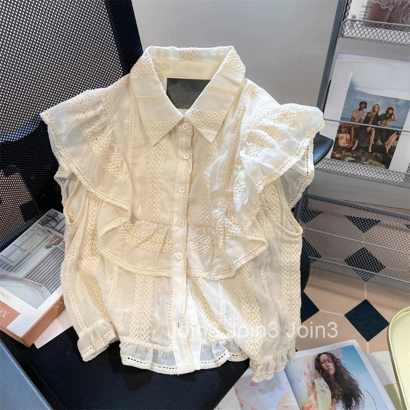 Sweet Crop Tops Flying Sleeve Summer Blouses for Women 2025 Blusas De Mujer Ruffles Loose Shirts Fashion Vintage Tunic Blouse