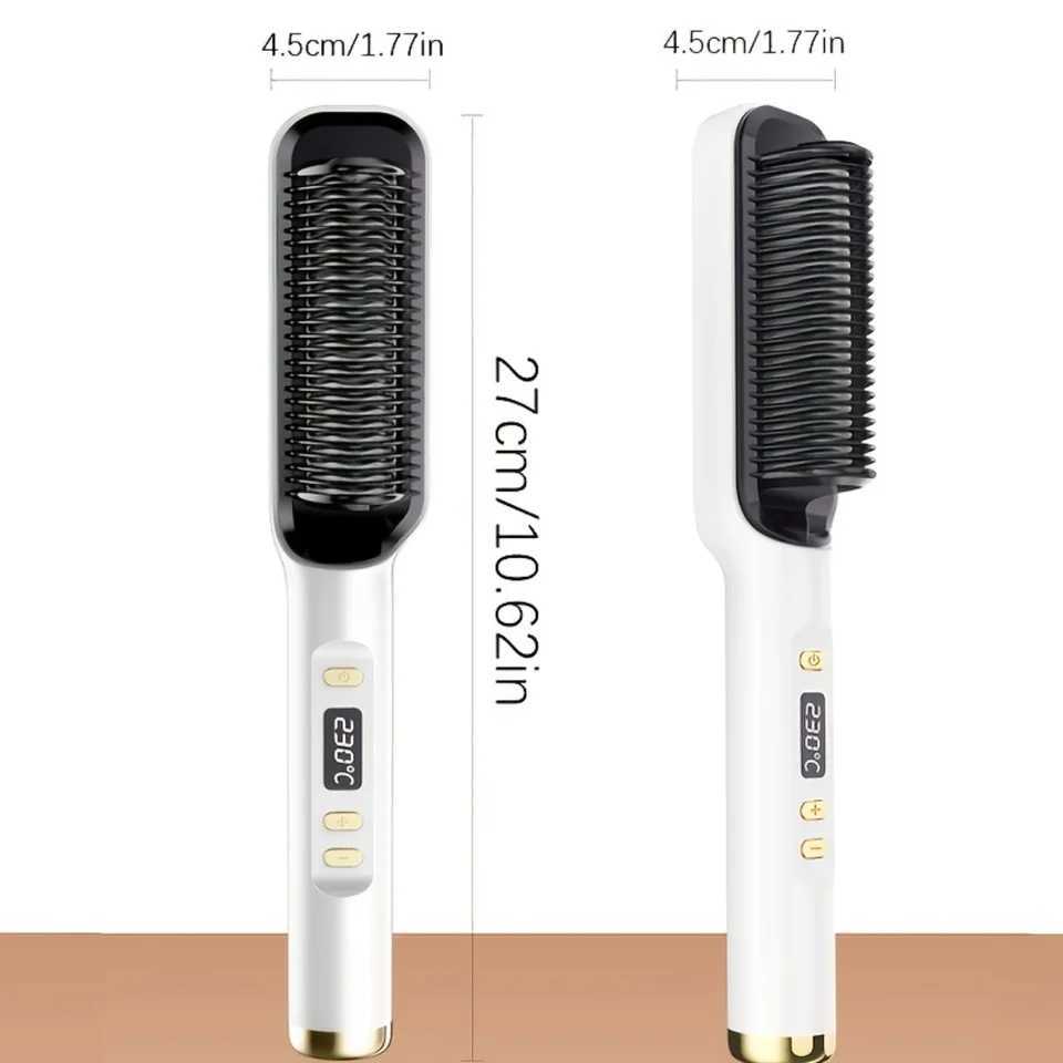 Experience Salon Quality Sleek Versatile 2-in-1 Ceramic Hair Styler - Curl Straighten with One Hot Comb Anti-Scald PowerXJ250621