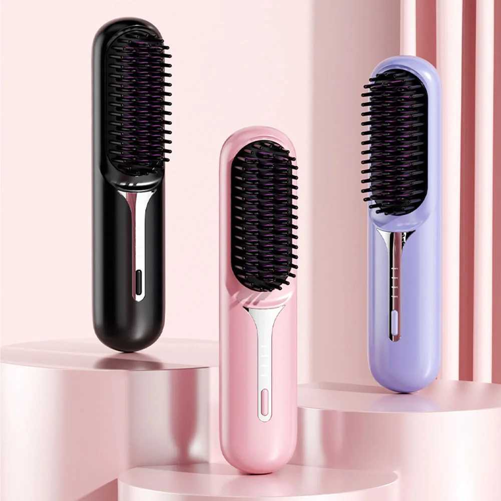 Adjustable Temperature Hair Brush Cordless Hair Straightener Brush with Fast Heating Negative Ions for Fluffy Curly for ElectricXJ250621