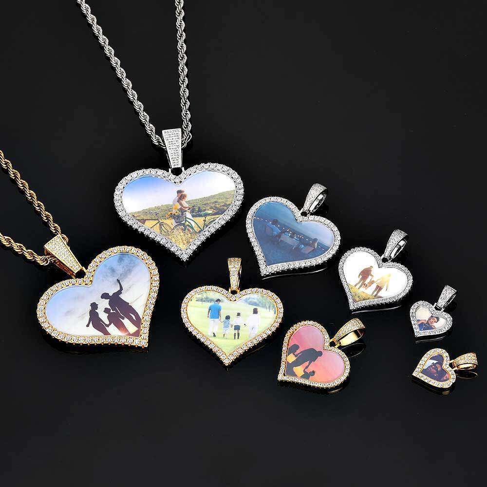 Medium Heart Men's Necklace Hip-Hop DIY Creative Photo Frame Zircon Pendant ed6e