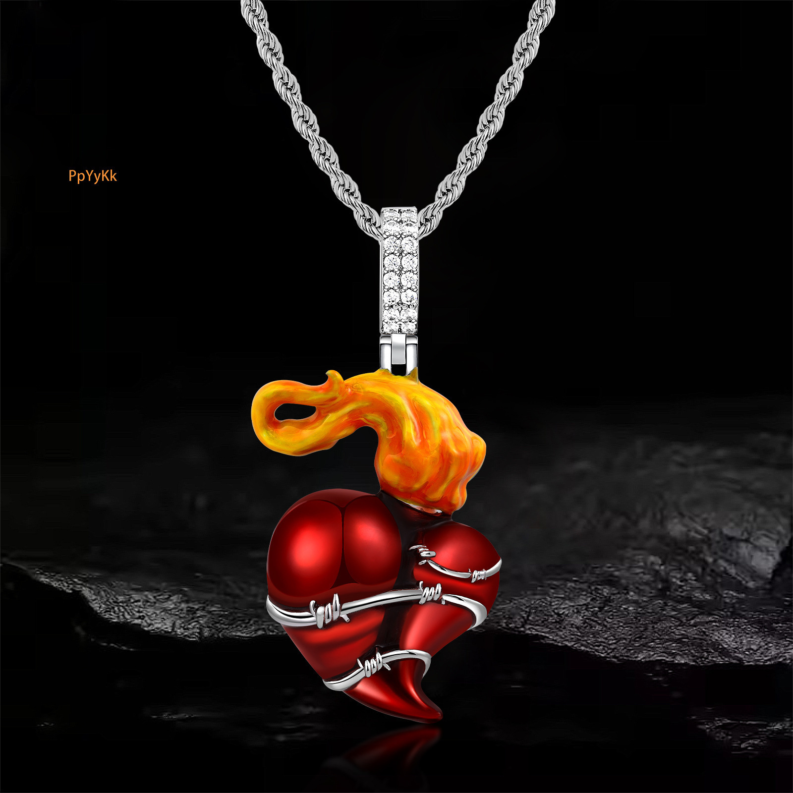 Luxury Designer Brand Halloween Hip Hop Punk Heart Pendant Dark Gothic Personalized Statement Necklace Druzy jewelry