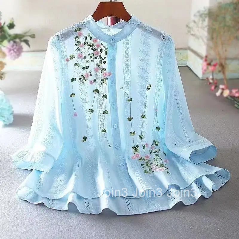 2025 Blusas Mujer De Moda White Vintage Blouses for Women Temperament Tops Cotton White Embroidery Oversized Blouse Shirts 7n791