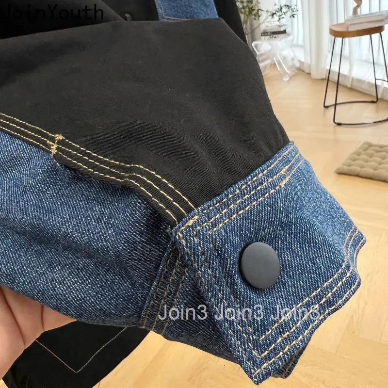 Harajuku Jackets for Women Denim Patchwork Casual Oversized Coats Outwear Fashion Contrast Color Clothes Y2k Coat Korean Tops