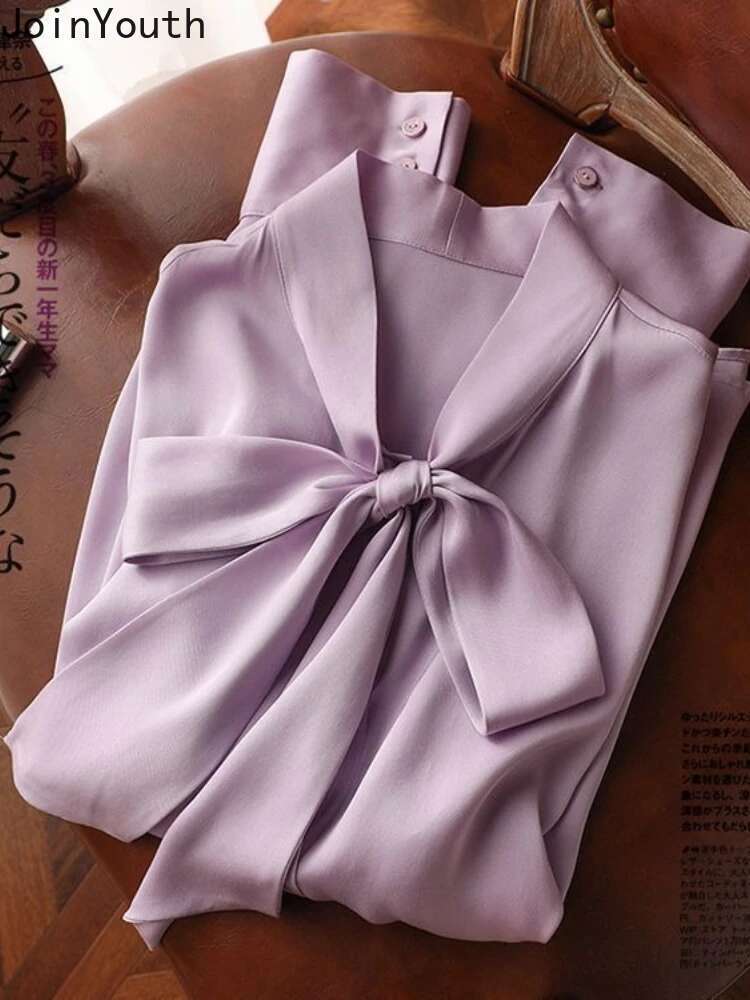Chiffon Blouse for Women Solid Color Long Sleeve Bandage Bow Shirts Loose Summer Vintage Blouses Tops Camisas De Mujer 2025