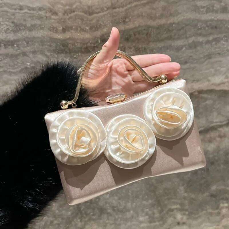 Designer Bag Designer Satin Flower Square Crystal Handbag Evening Dinner Party Bling Clutch Purse Shoulder Bag