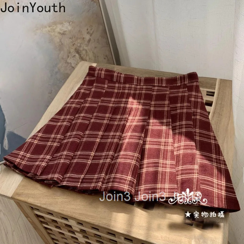 Vintage Skirts for Women 2025 Faldas Mujer De Moda Fashion Sweet Japanese Saia High Waist A-line Jupe Plaid Pleated Mini Skirt