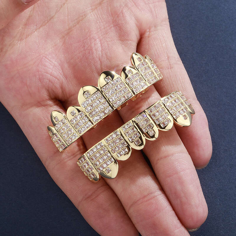 Jin Ao Pave Cubic Zirconia Super Shiny Gold Teeth Set HIPHOP Trendy Men Hip-Hop Nightclub Cool Accessories