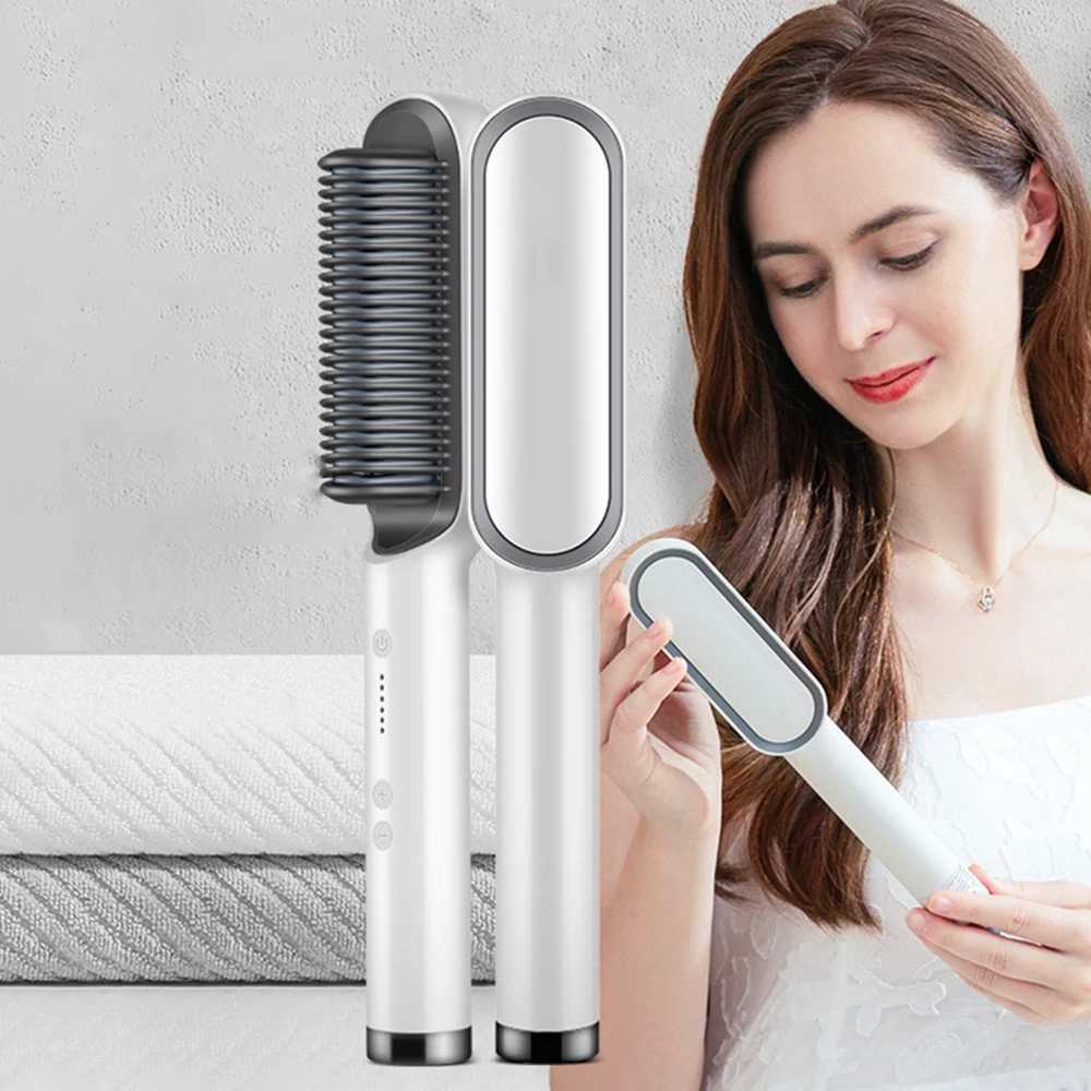 Hair Straightener Brush Ring Hair Straightener Comb Straightening Brush for Women with Splint Comb Electric Heating Comb StraiXJ250621