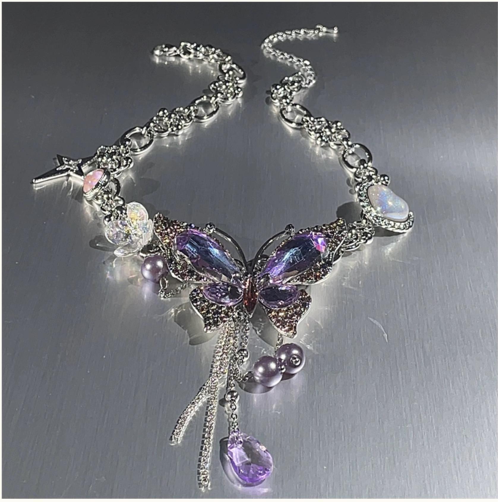 Heavy Craft Purple Butterfly Necklace for Women Choker Light Luxury Niche Design Sense High-end Clavicle Chain 2025 New Model