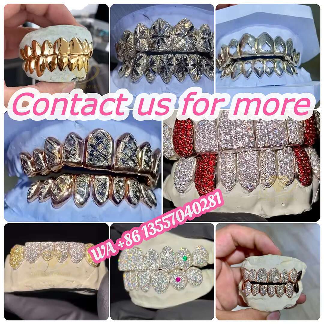 Hip Hop Custom VVS Moissanite Grillz Diamond Rapper Jewelry 925 Silver Perm Cut Iced Out Top and Bottom Men Grills Teeth Grillz