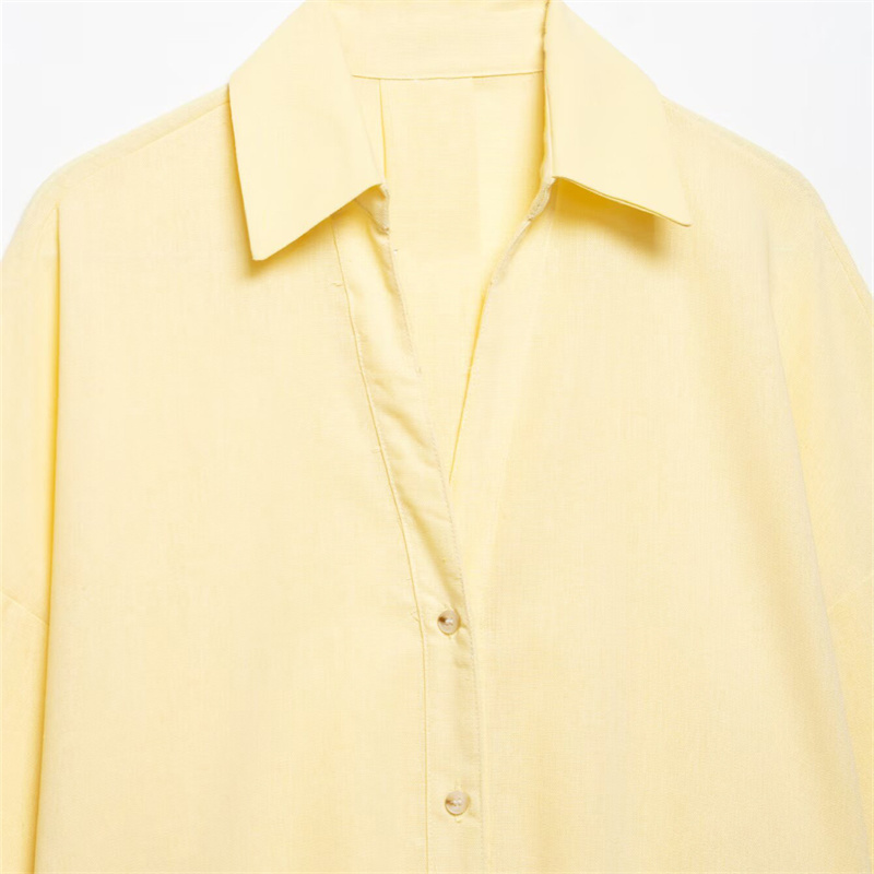 2025 Spring/Summer New Product Casual Women's Wide Sleeve Shirt with Collar and Buckle Solid Color Decoration