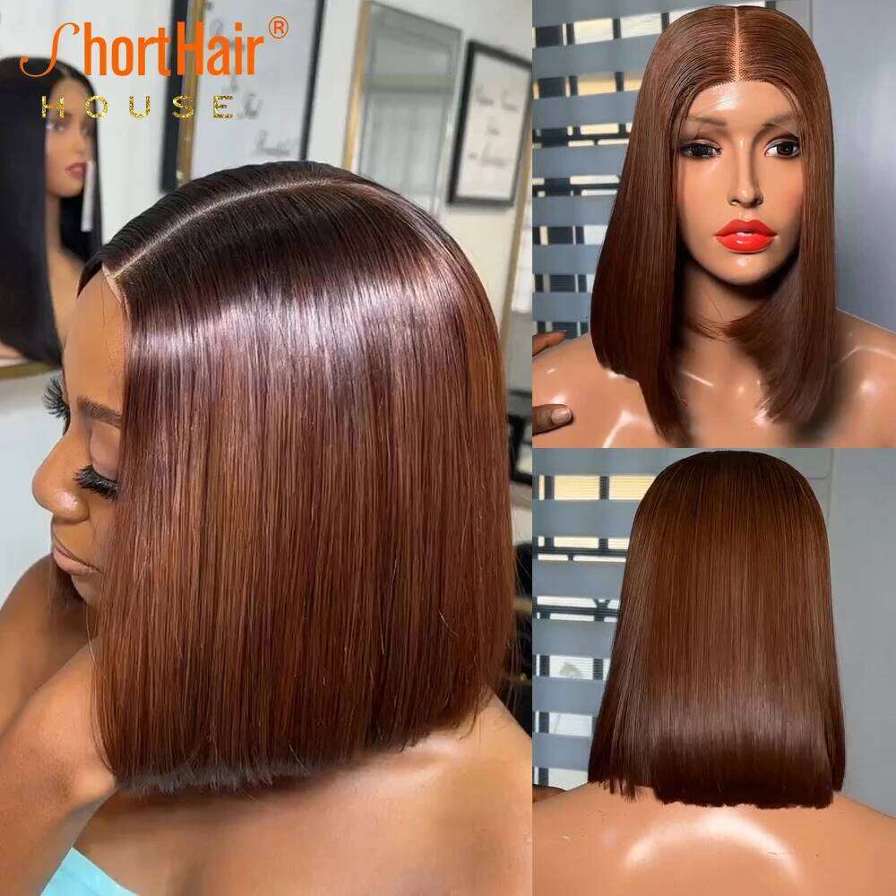 Caramel Short 4x4 Lace Closure Brazilian PrePlucked Best Human Hair Brown Blonde 13x4 Straight Bob Wigs
