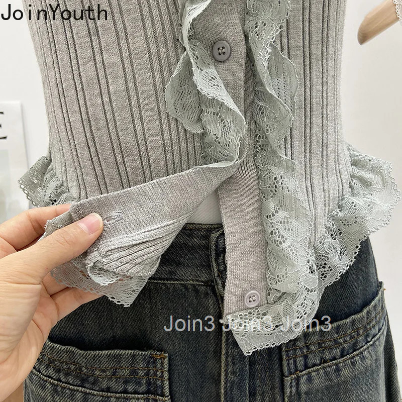 Sweet Crop Top Korean Tanks Womens Clothing Tunic Sleeveless Knitted Camis 2025 Ropa Mujer Patchwork Lace Fashion Sexy Vest