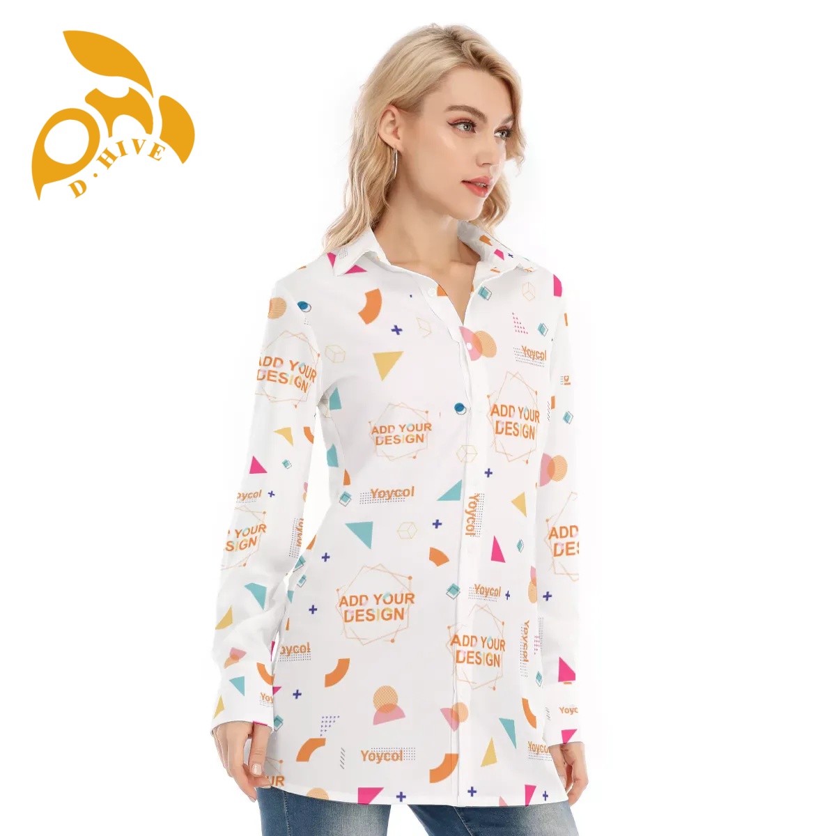 Free shipping Customer customization All-Over Print Women's Long Shirt Design fashion Show off one's figure