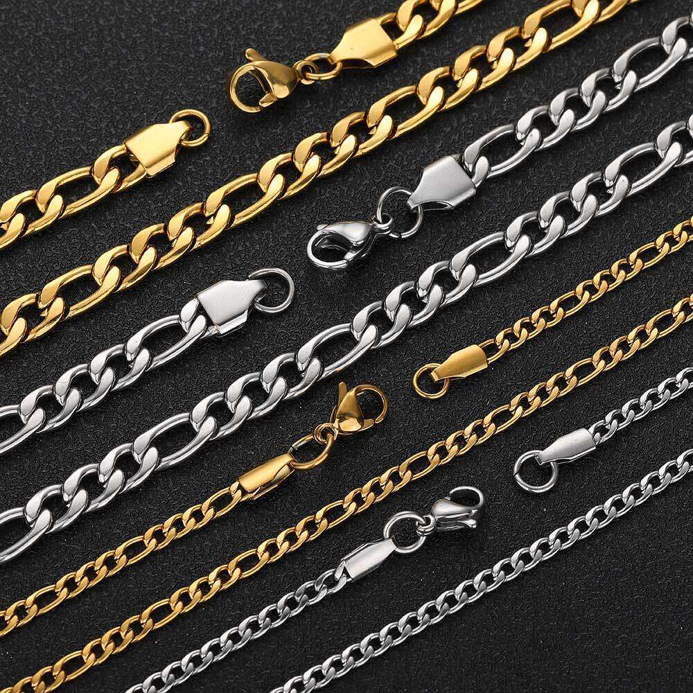 Hip Hop Lobster Clasp Stainless Figaro Chain Men's Accessories Gold Titanium Steel Necklace 18eb
