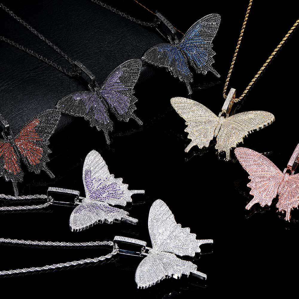 Hip Hop Zircon Large Butterfly Trendy Brand Personality Women's Necklace Jewelry Sweater Chain Accessory Pendant 7fa6