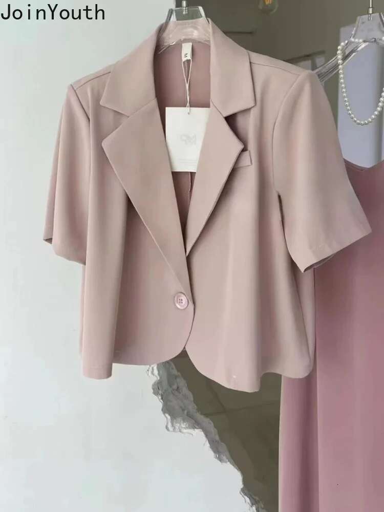 2025 Women Clothing Two Piece Sets Womens Outfits Short Sleeve Blazer Coat Tunic Sling Maxi Dress Suit Temperament Summer Set