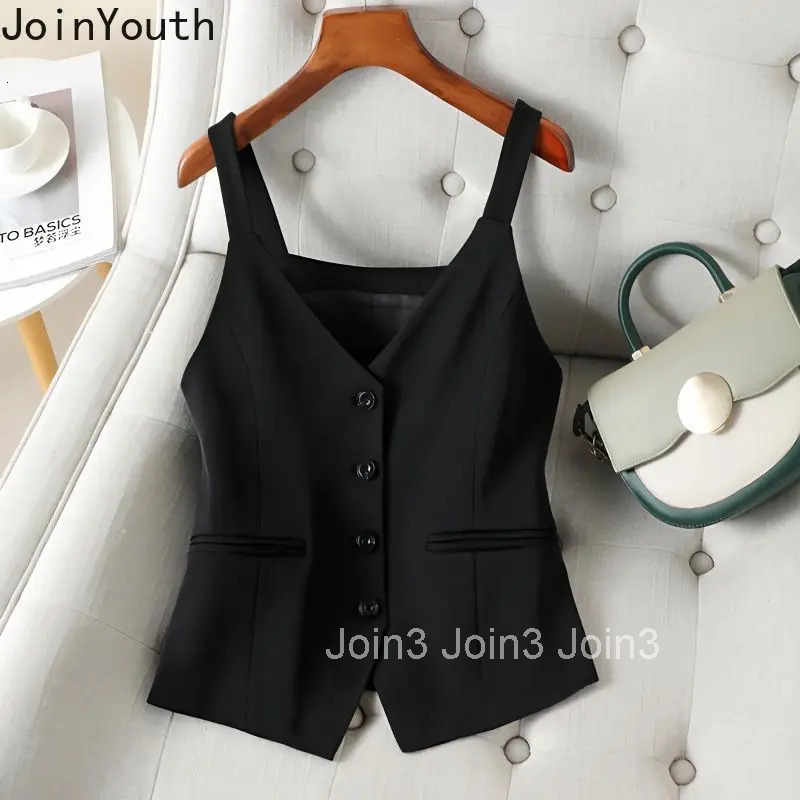 Single Breasted V-neck Sleeve Crop Tops 2025 Ropa Mujer Sleeveless Tunic Camis Temperament Vest Fashion Korean Vintage Tanks