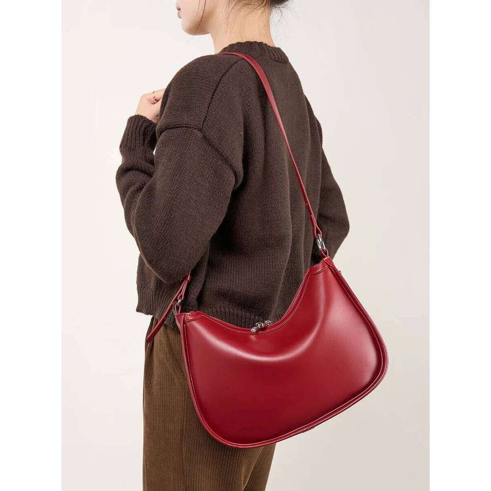 100% Genuine Leather Crescent Handbag Women 2025 New Simple High Quality Shoulder Crossbody Bag Commuter