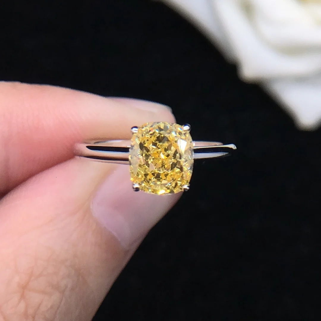 Vogue Jewelry 1.5Ct Cushion Cut Lab Grown Yellow Diamond Engagement Ring 14K AU585 White Gold Fine Jewelry R158 250617